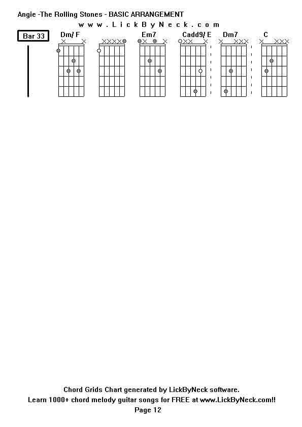 Chord Grids Chart of chord melody fingerstyle guitar song-Angie -The Rolling Stones - BASIC ARRANGEMENT,generated by LickByNeck software.